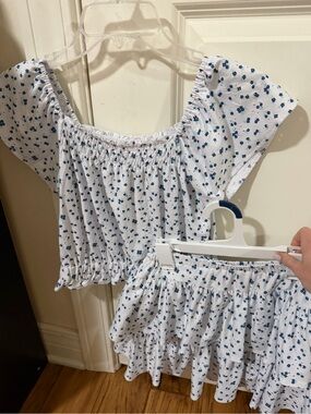 Design History White Smocked Crop Top & Floral Mini Skirt Set - Blue Print